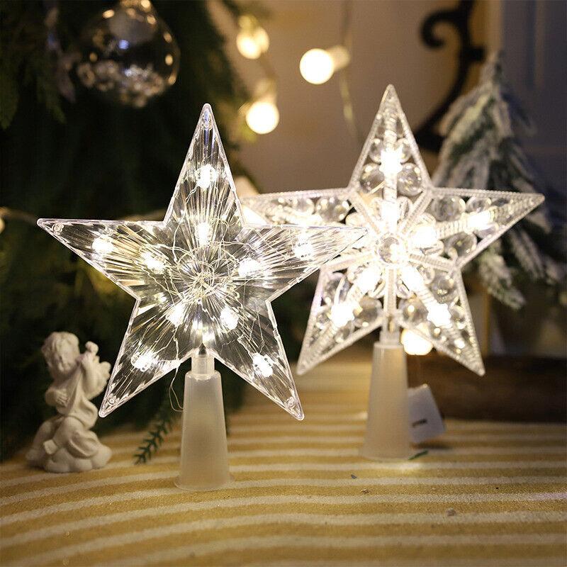 Glitter Star Christmas Tree Topper with LED Light Decor Xmas Tree Top Ornament