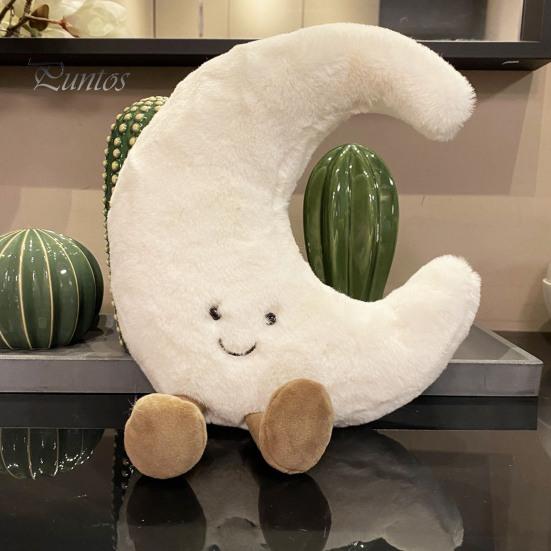 Måne Sol Pude Tegneserie Stil Elastisk Fuld Fyld Plys Gennemfyldt Legetøj Sofa Seng Sofa Dekoration Ledsager Kontor Hvilepude Bil Sæde Pude