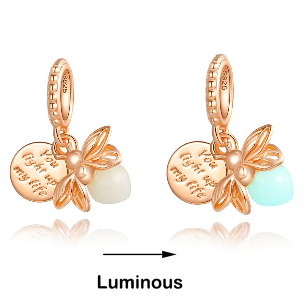 Copper Firefly Charms Beads Glow In The Dark Pendant Fit Original Bracelet Fine Jewelry Love Gifts Diy For Women