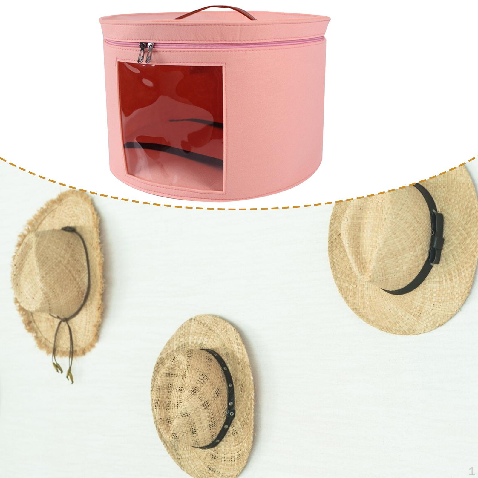 

Hat Box Storage Foldable for Women Men, Portable Round Organizer Box, Collapsible Pink Small