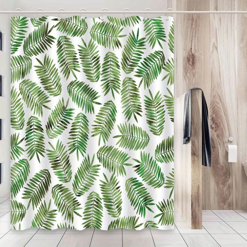 1Pc Minimalist Nordic Green Plant Leaf Shower Curtain, High-End Elegant Bathroom Curtain, Bathroom Decoration Pattern