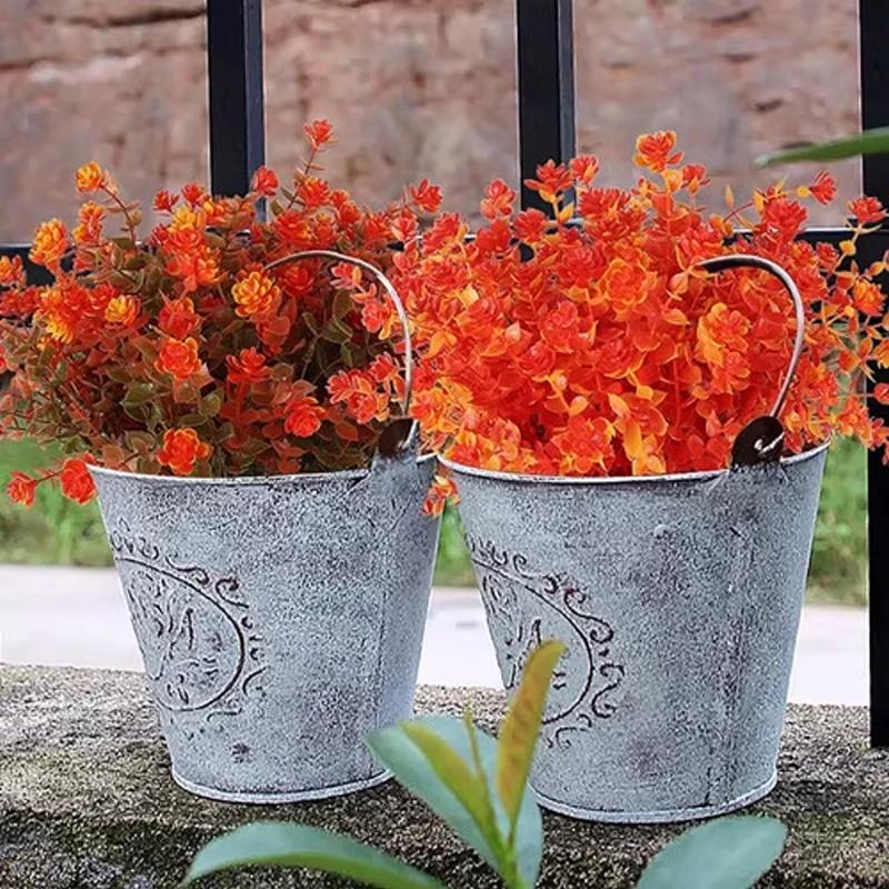 10Pcs Artificial Fall Plants Plastic Fake Eucalyptus Shrubs Outdoor Plant for Garden Home Autumn Decoration Festival Party Decor