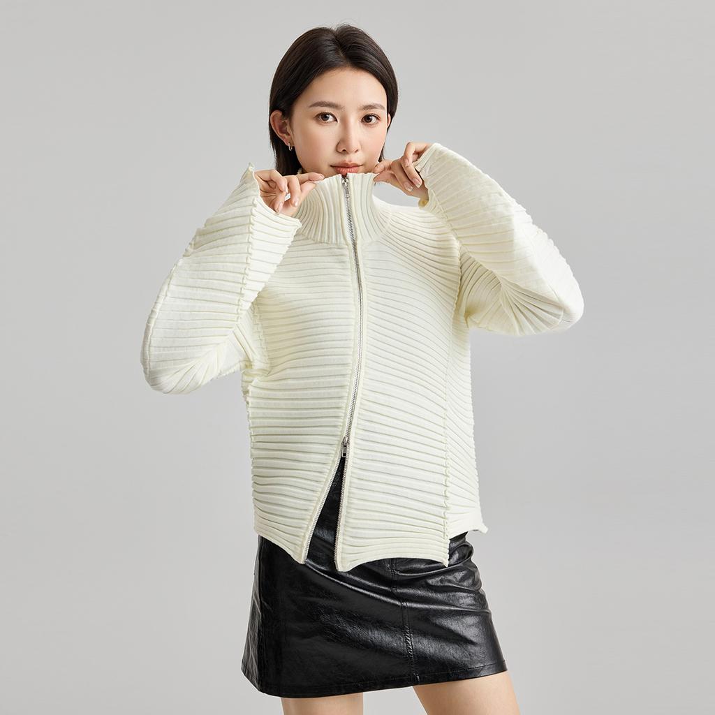 Fashionable Three-dimensional Ribbed Knitted Sweater for Women, 2026 Spring and Autumn New High-end Cardigan Sweater Jacket