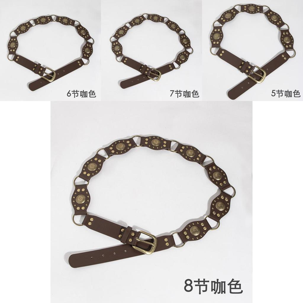 Vintage Western Style Faux Leather Belt With Spliced Carving And Unique Buckle For Fashion Women