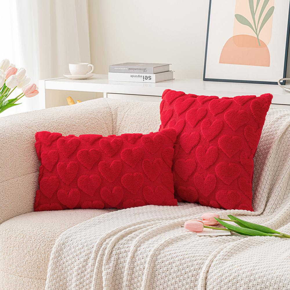 Valentinstag Liebeskissenbezug Dreidimensionales Plüschkissen Kissenkissen Kaninchenhaar Lendenkissen Festliche Wohnzimmerdekoration
