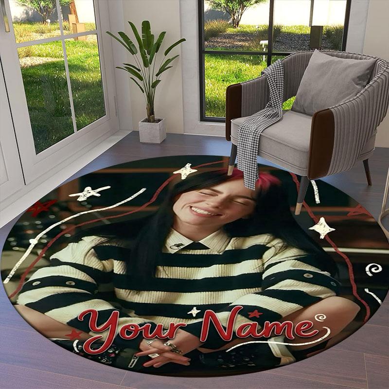 Billie Eilish Custom Name Round Area Rug,Carpet Rug for Living Room Bedroom Sofa Playroom Decor,Non-slip Floor Mat