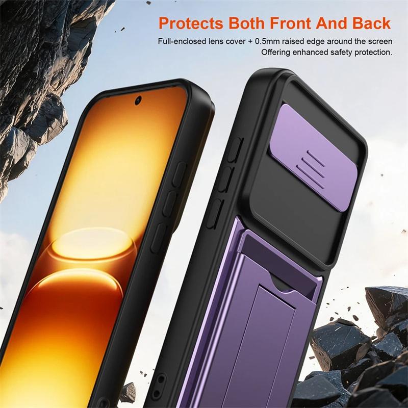 For Vivo IQOO Z11X Y31D Y51 Pro T5X Case Multi-layer Structure, Shockproof Cover with Bracket, Card Slot, Lens Protection