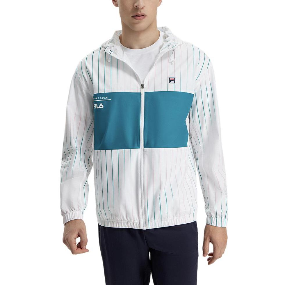 FILA Striped Color Block Hooded Tennis Woven Jacket Men Jacket White A11M323703F-ZA