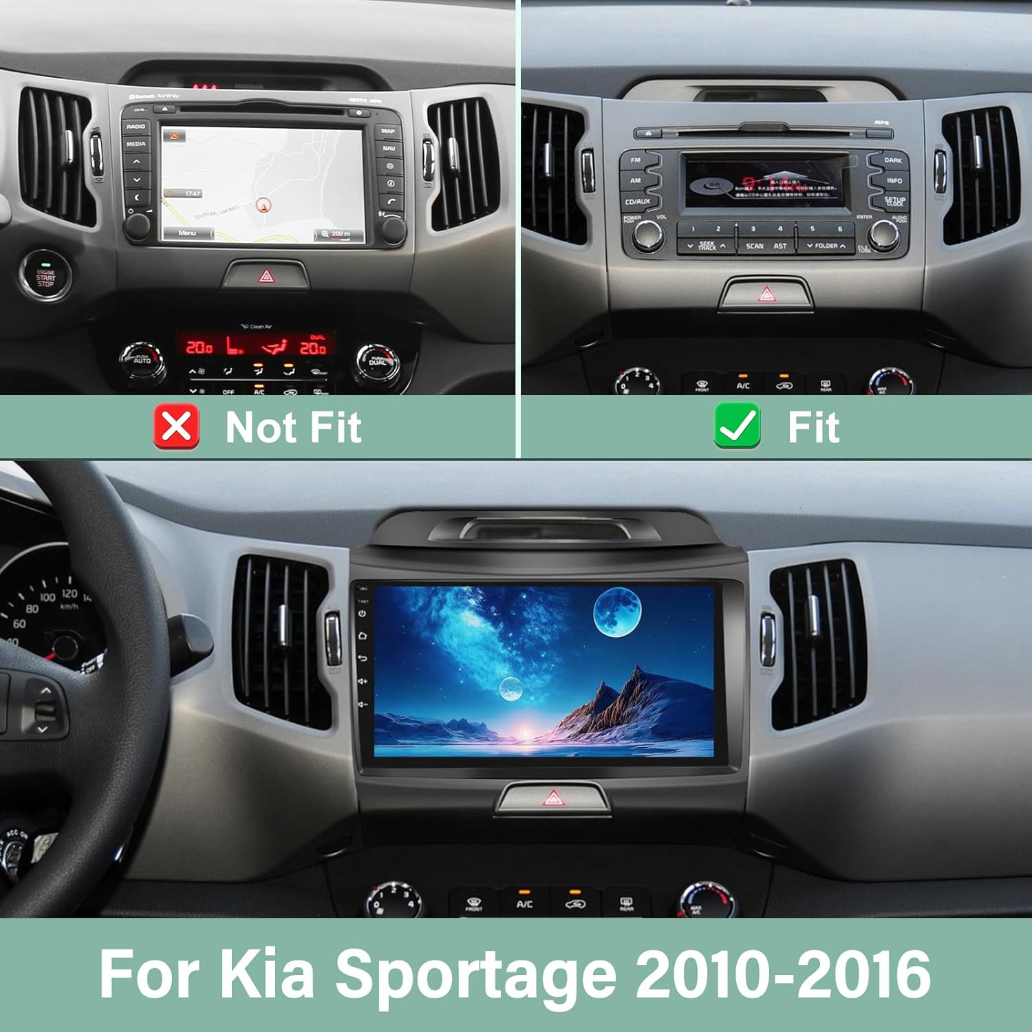 9-дюймовая Android 13 автомагнитола для Kia Sportage 2010-2016, CarPlay, Android Auto, Bluetooth, 2+64 ГБ United States