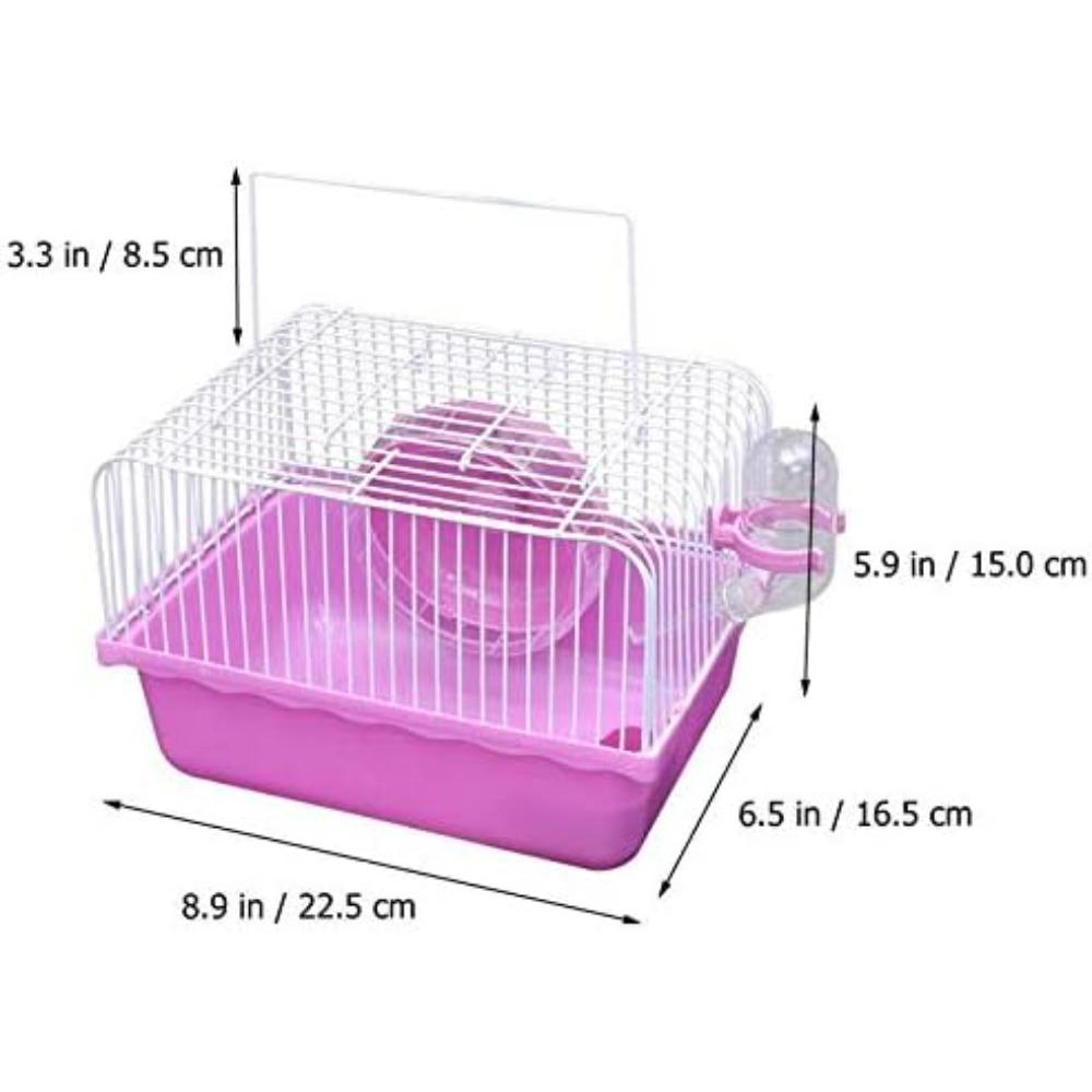 Pet Hamster Cage with Running Wheel Water Bottle Food Portable Carrier House Mice Home Habitat for Going Out, Traveling (Pink)