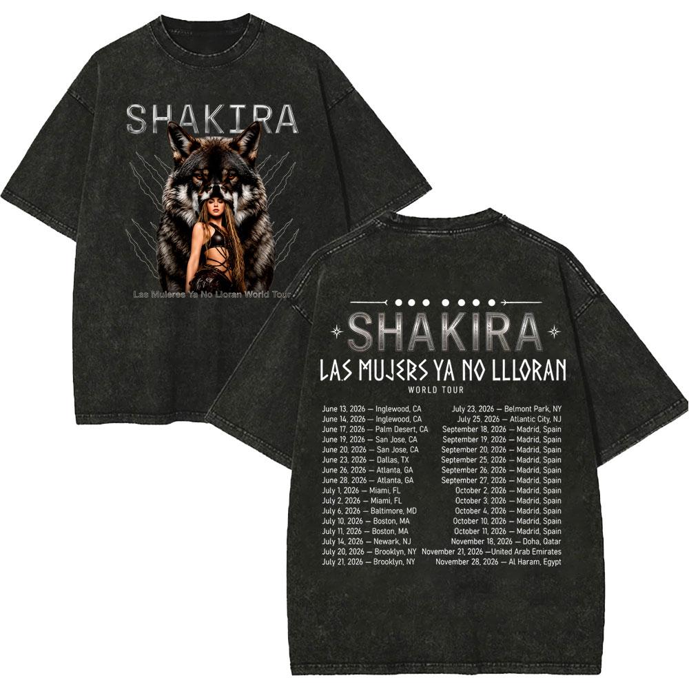 Vintage Washed Singer Shakira Merch T Shirt Las Mujeres Ya No Lloran World Tour 2026 Tshirt Unisex Women Fashion Hip Hop Tshirts