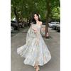 Summer new super fairy beautiful floral neck suspender skirt cardigan shawl fairy fluttering long dress large size women's clothing