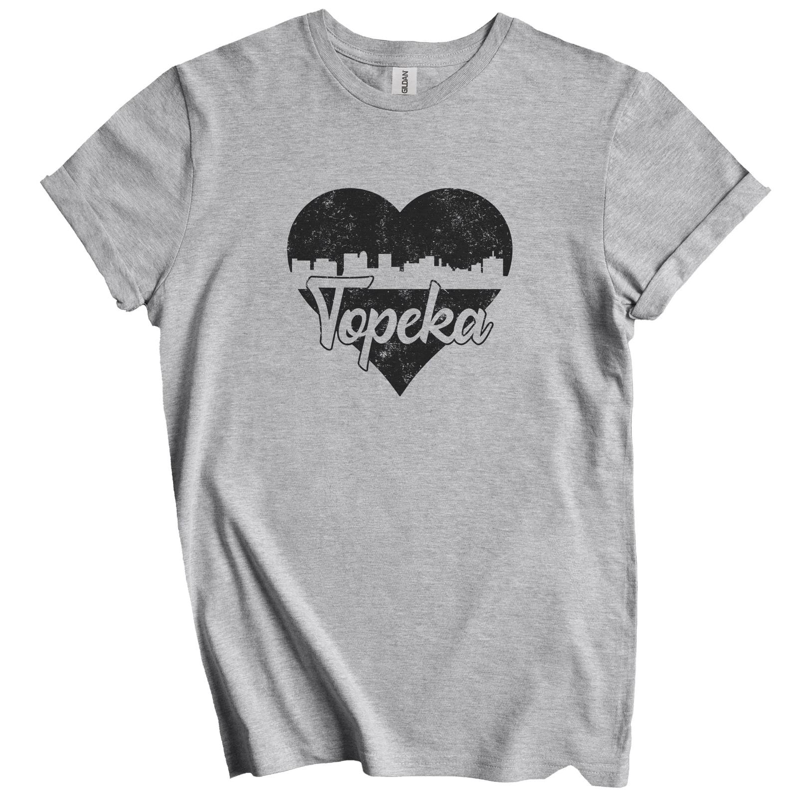 Retro Topeka Kansas Skyline Heart Distressed T-Shirt 4XL