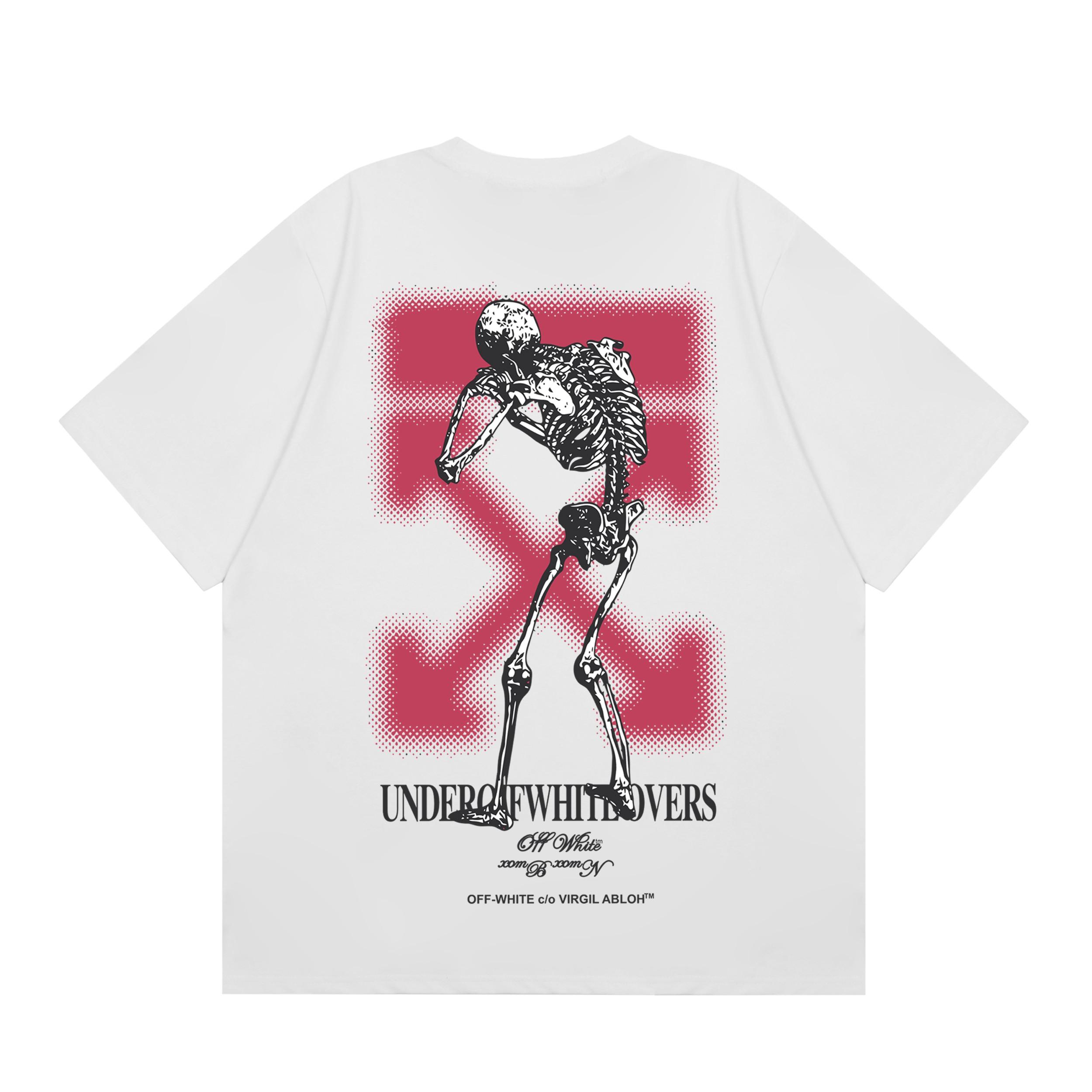 

Off-white 2025 Summer New Walking Skeleton Man Print Classic Short Sleeved T-shirt for Men and Women Couple T-Shirt S