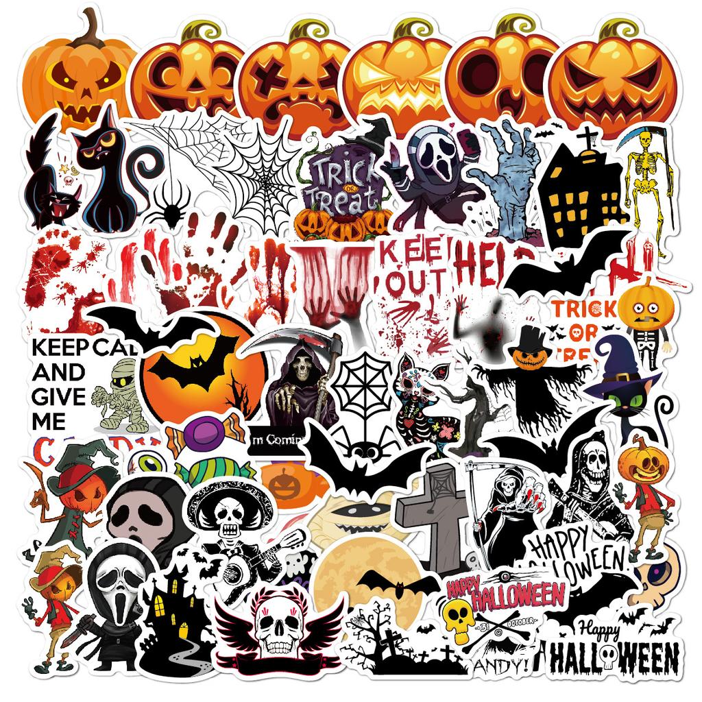 60P Pumpkin Sticker Pack Spoof Themes Waterproof Vinyl Halloween Sticker Set for Skateboard Laptops Decals Set