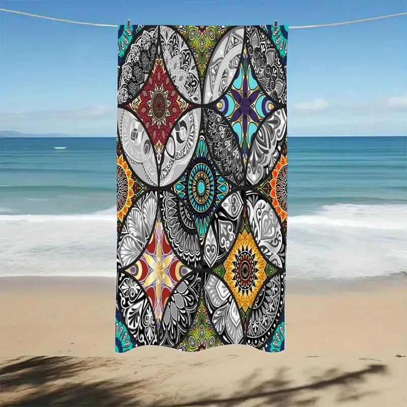 Textilien Bohemian Patchwork Flowers Print Beach Towel Colorful Tribal Geometric Mosaic Design Beach Blanket Soft Quick Dry Towel