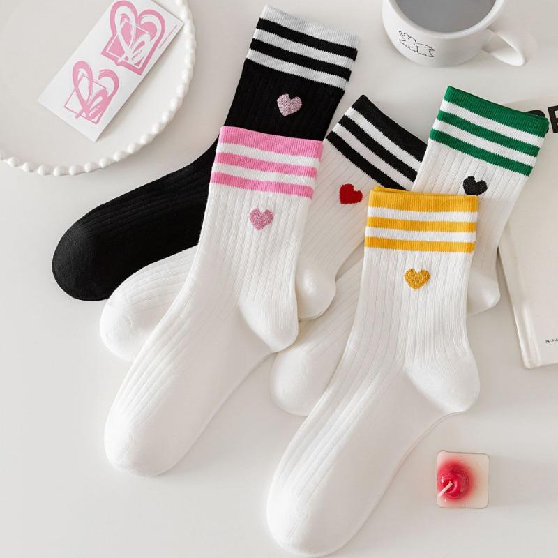 Female Autumn and Winter New Stripe Three Bar Cotton Preppy Style Love Boneless Tube Socks