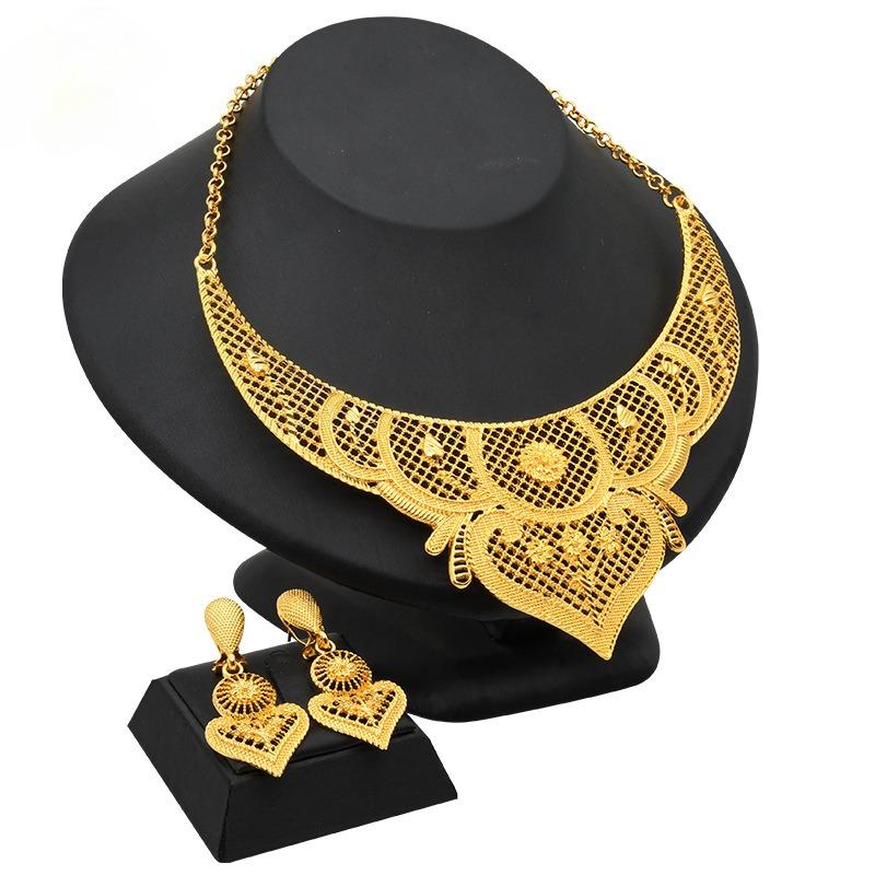 Dubai Bridal 24k Gold Plated Jewelry Set India Middle East Ladies Fashion Necklace Earrings Ring Bracelet Set 2026