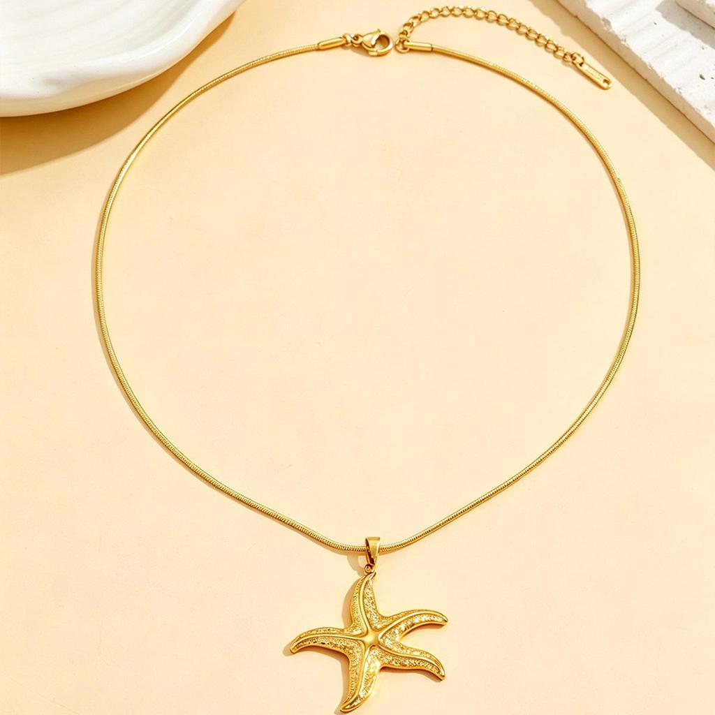 18K Gold Plated Stainless Steel Starfish Pendant Necklace