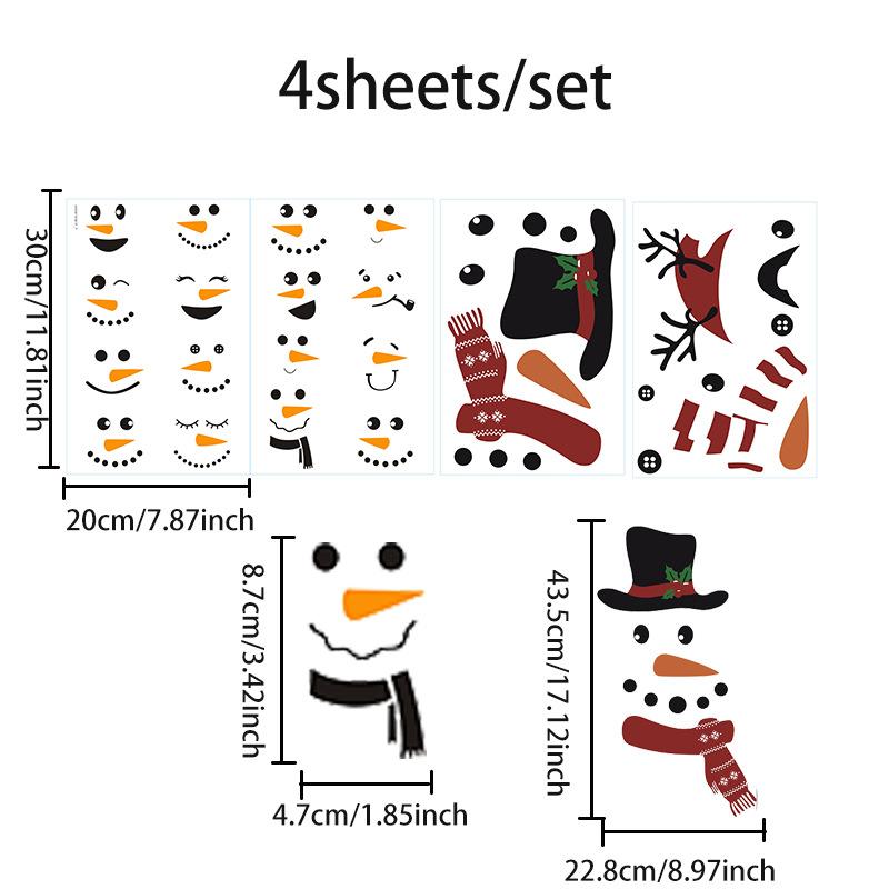 New Christmas Sticker Self-adhesive Snowman Window Sticker Cartoon Expression Refrigerator Sticker Home Wall Sticker