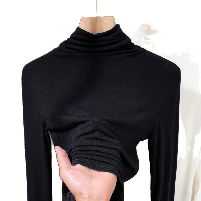 Modal High-Neck Base Layer Top for Women, Spring/Autumn, Tight-Fit, Long Sleeve, Mask T-Shirt, Thin Outerwear