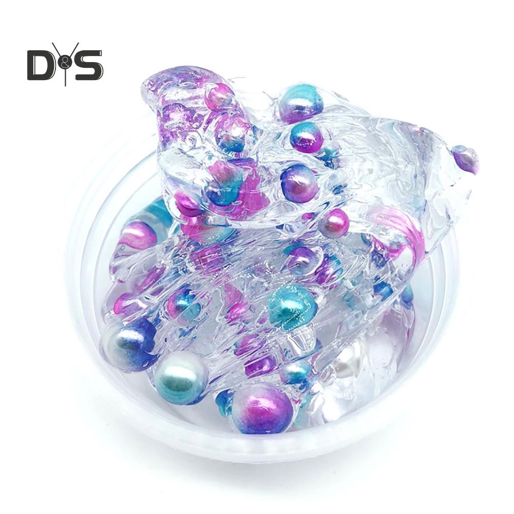 Clear Crystal Slime Multicolor Beads Fluffy Soft Clay Decompression Kids Toy