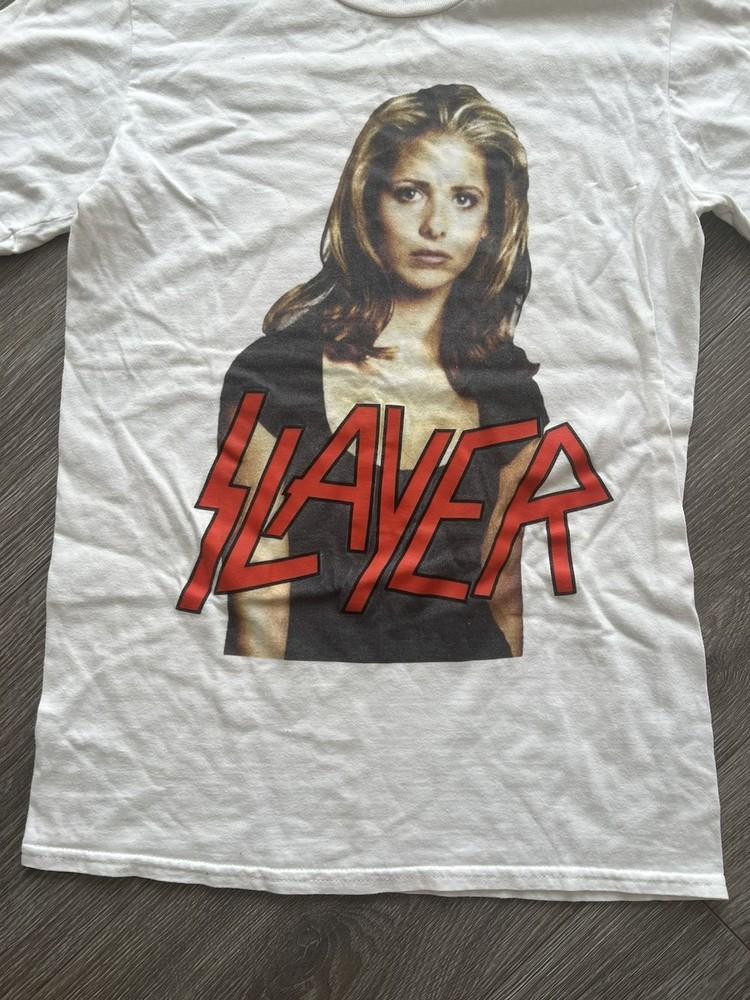 Nuova T-shirt Unisex Slayer Buffy l'ammazzavampiri anni '90 design raro S-5XL, T-shirt Unisex bianca