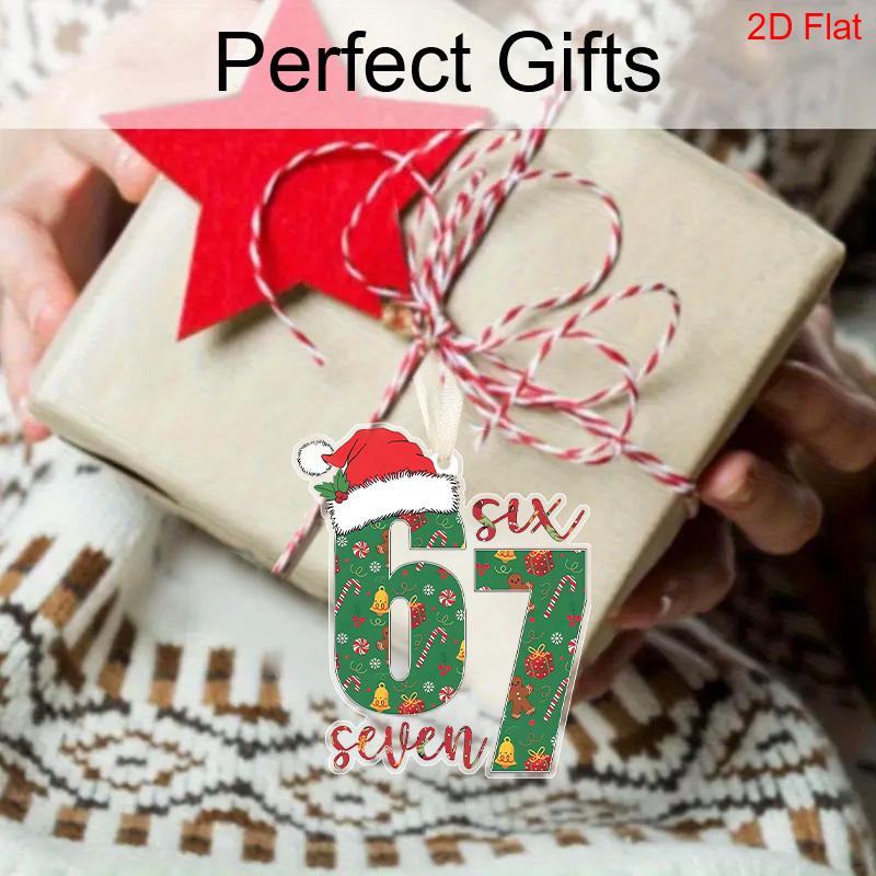 2pcs Number 67 Christmas Ornaments, Candy Cane Festive Pattern, Hanging Decor for Xmas Tree or Car Home Holiday Parties Easy To Hang Christmas Gifts