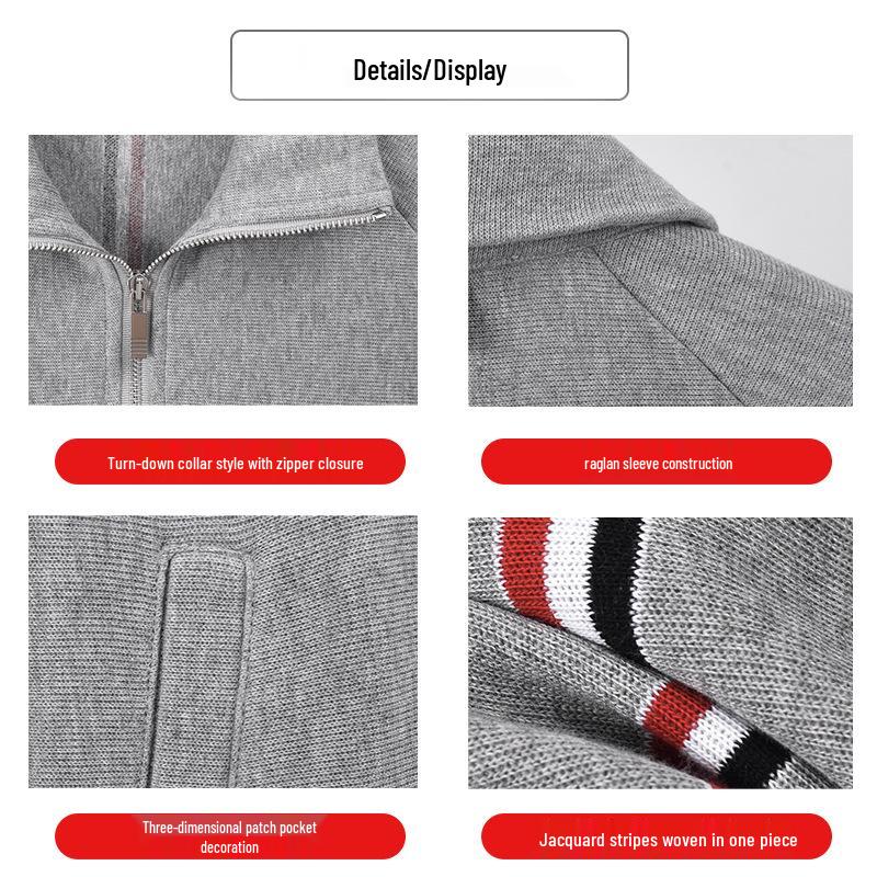 2025 Autumn Korean Casual Striped Raglan Sleeve All-Cotton Zipper Jacket