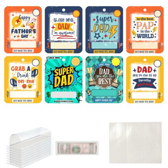 8 Pcs Father's Day Money Holder Ornaments Cash Money Holder Card with Plastic Cover And Adhesive DIY Father's Day Appreciation Gift