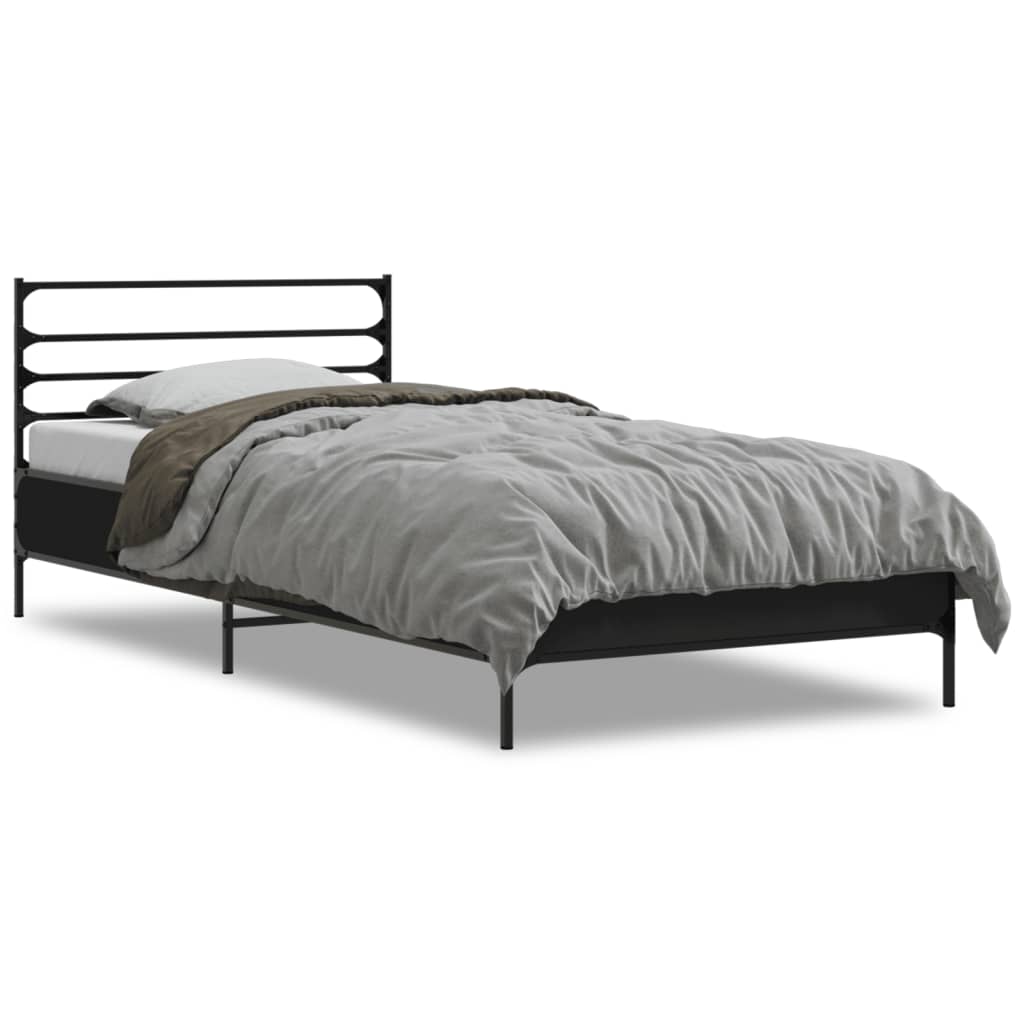 Bed Frame Black 75x190 cm Particleboard and Metal