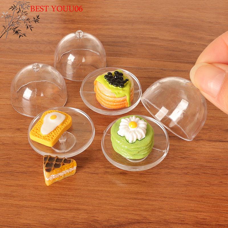 (YOUU06)1Pc Dollhouse Miniature Cake Transparent Tray W/Cover Dessert Display Rack Kitchen Model Decor Toy Doll House Accessory