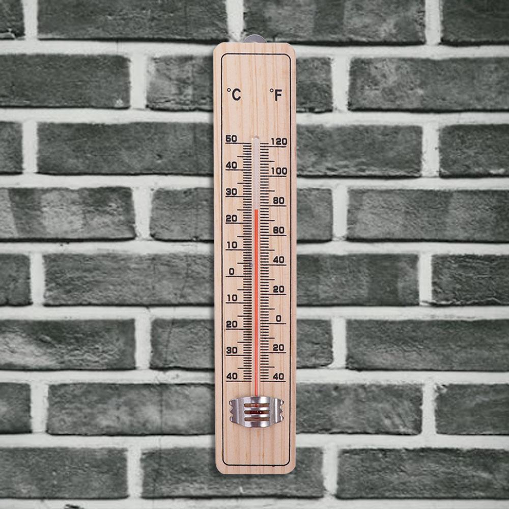 Wall-Mounted Temperature Gauge Digit Temperature Monitor Wooden Thermometer Greenhouse