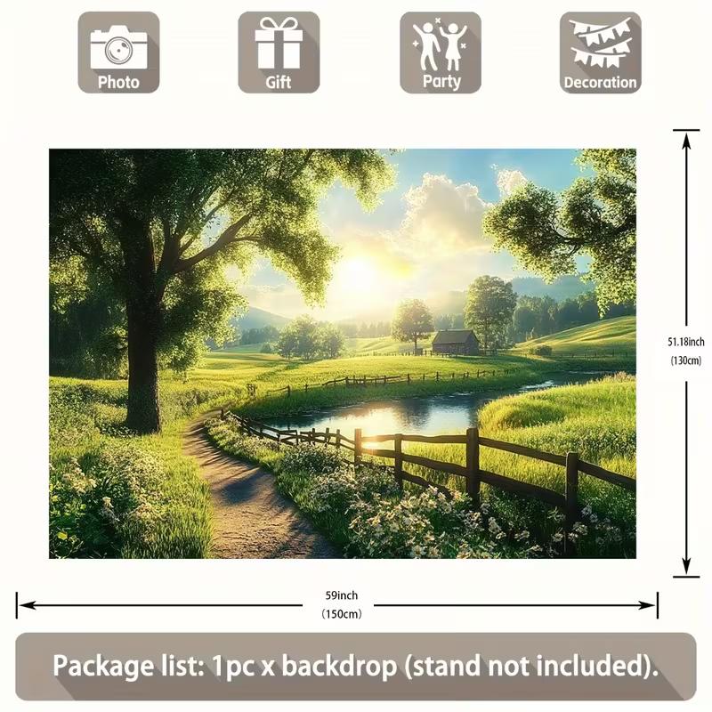 2D Sunrise Farm Backdrop Green Pastoral Landscape Photography Background