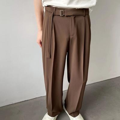 Męskie spodnie garniturowe Prosta szeroka nogawka Luźny pasek Regulowana talia Jednolity kolor Formalny styl biznesowy Streetwear Pełna długość Casual Odzież biurowa Spodnie