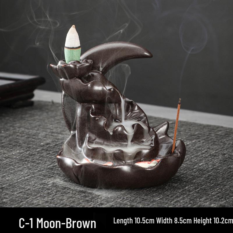 Double Fish Ceramic Backflow Incense Burner - Creative Home Decor Ornament