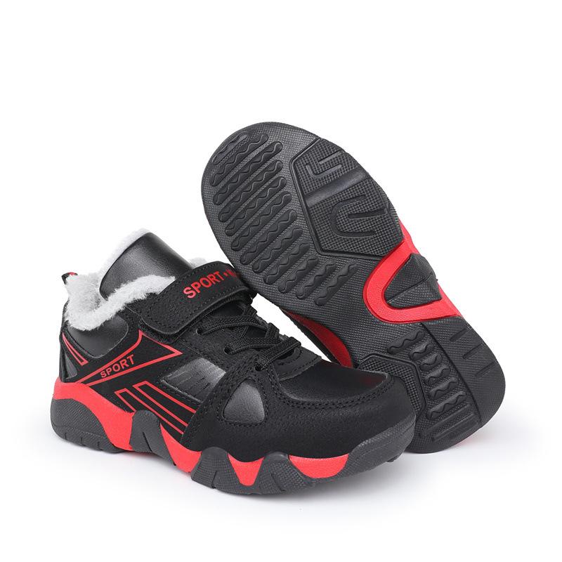 Winter 2025 Boys' Velcro Sports Shoes - Warm Cotton, Plus Velvet, for Older Kids & School Students