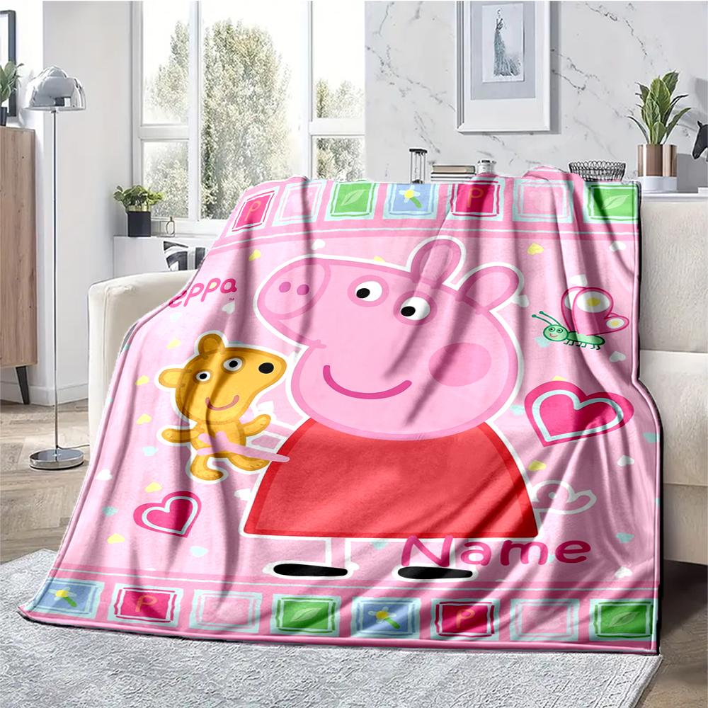 Custom Name Peppa Pig Theme Printed Blanket - Perfect for Couch, Bed, Travel & Outdoor Use | Machine Washable, Cozy & Durable.