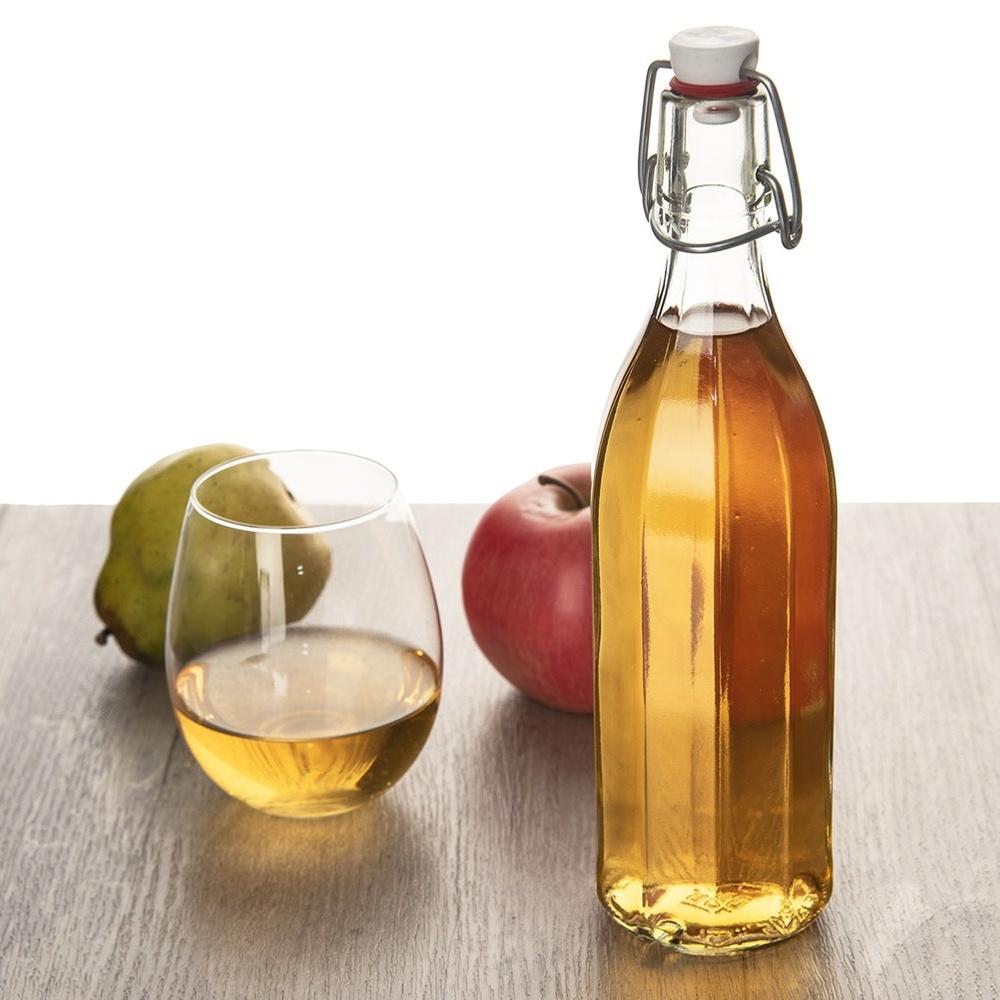 Glass Bottle with Cork Clip for Wine, Liqueur, Syrup, Juice 1L