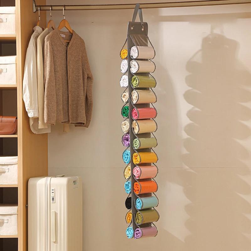 1PC Storage Bag Clothes Hanger Compartment Hanging Organiser Clothes Hanger Foldable Leggings Organiser Wardrobe Roll Organiser