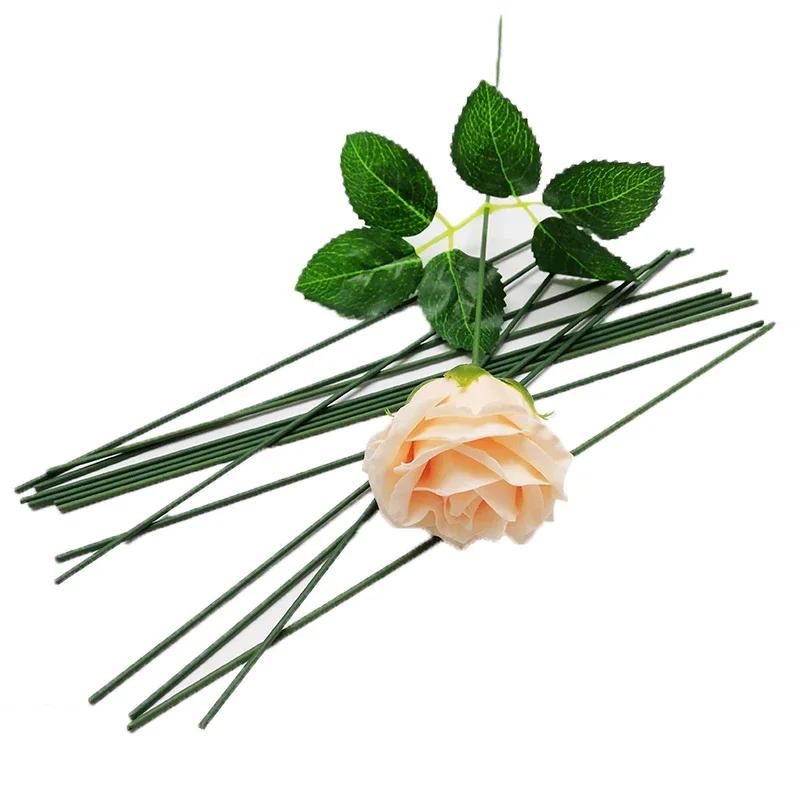 17Cm/25/30/40Cm Artificial Flower Stems Rose Leaves/Base Iron Wire Stem Diy Soap/ Paper Flower Stub Accessory Stems Craft Decoration