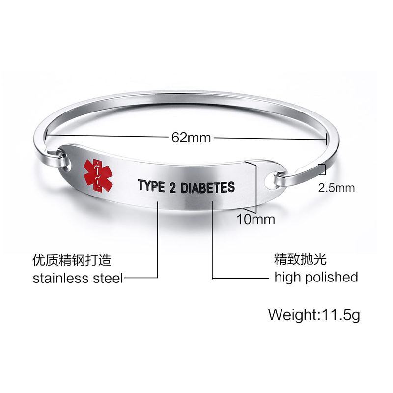 

New Fashion Stainless Steel Medical Alert ID Bangle Bracelet for Men Women