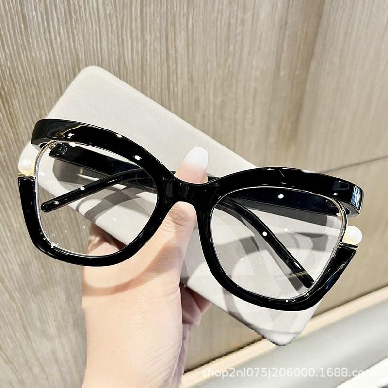 Pearl irregular glasses frame, new reading glasses, personalized large frame, European and American retro trendy rainbow women's glasses