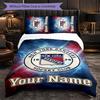 New York Rangers Customized Name Text Bedding Set, 1 Duvet Cover & 2 Pillowcases Personalized Bedroom Gift