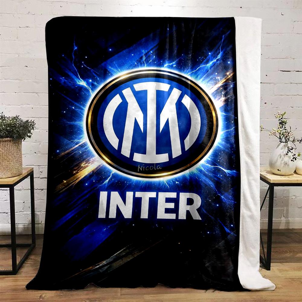Inter Milan Logo Warm Blanket with Blue Electric Design Flannel Blanket for Bedroom, Living Room, Sofa, and Nap