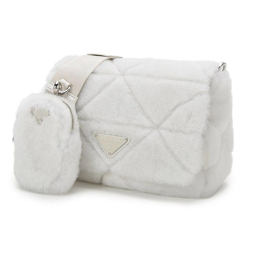 Prada System Serie Schaffell Crossbody Umhängetasche Damen Taschen Weiß 1BD292-2EC9-F0009-V-K9O