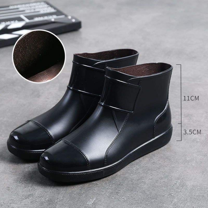 Rain shoes men's short tube velvet large size low-top wear-resistant waterproof overshoes rain boots kitchen non-slip car wash work rubber shoes