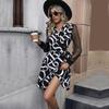 YYFS Women's Fashion Summer Letter Pattern Print Long Sleeve V-Neck Casual Dresses