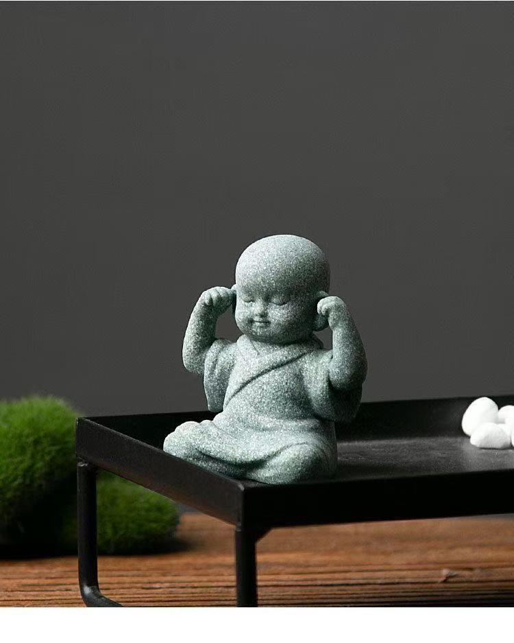 Sandstone Little Monk sculptures and figurines  Cute Home Room Office car Table decoration and accessories High quality gifts