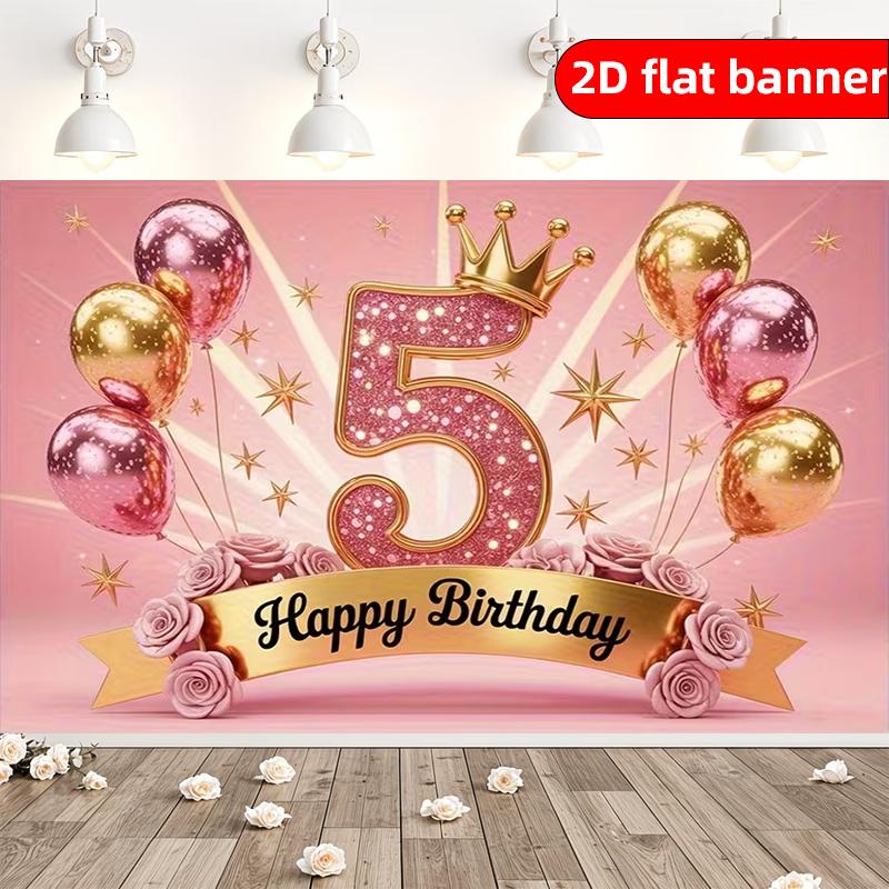 2D background cloth 1pc5 pink gold themed birthday party background cloth polyester background decoration banner 100x150cm розовый